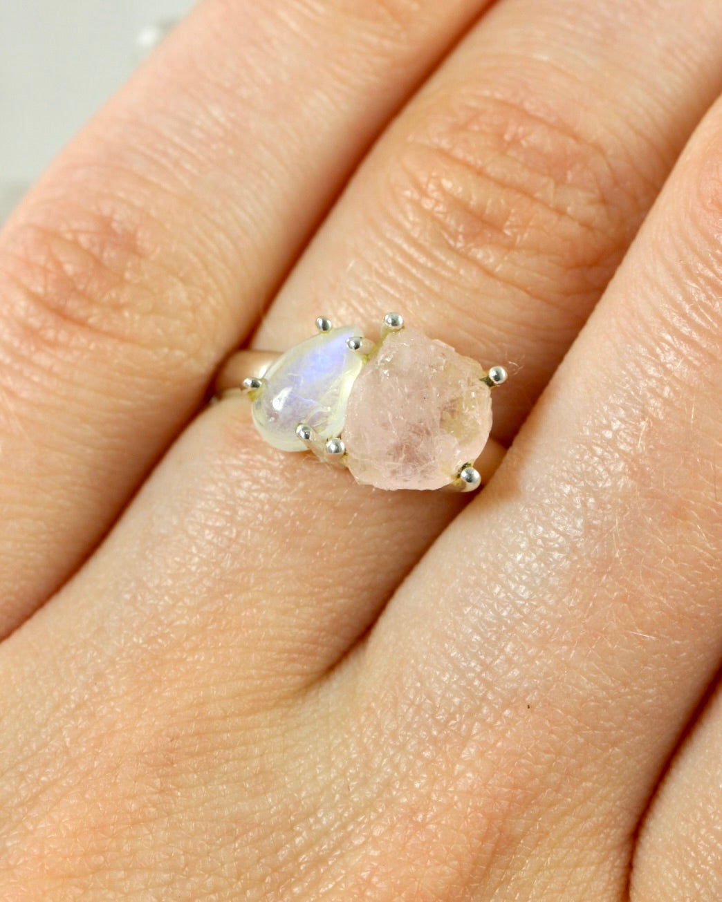 Moonstone Rose Quartz Ring