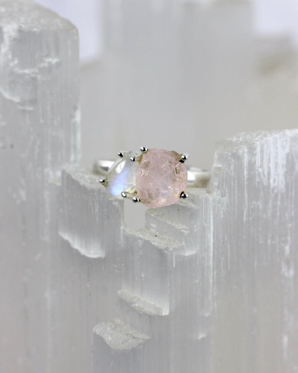 Moonstone Rose Quartz Ring