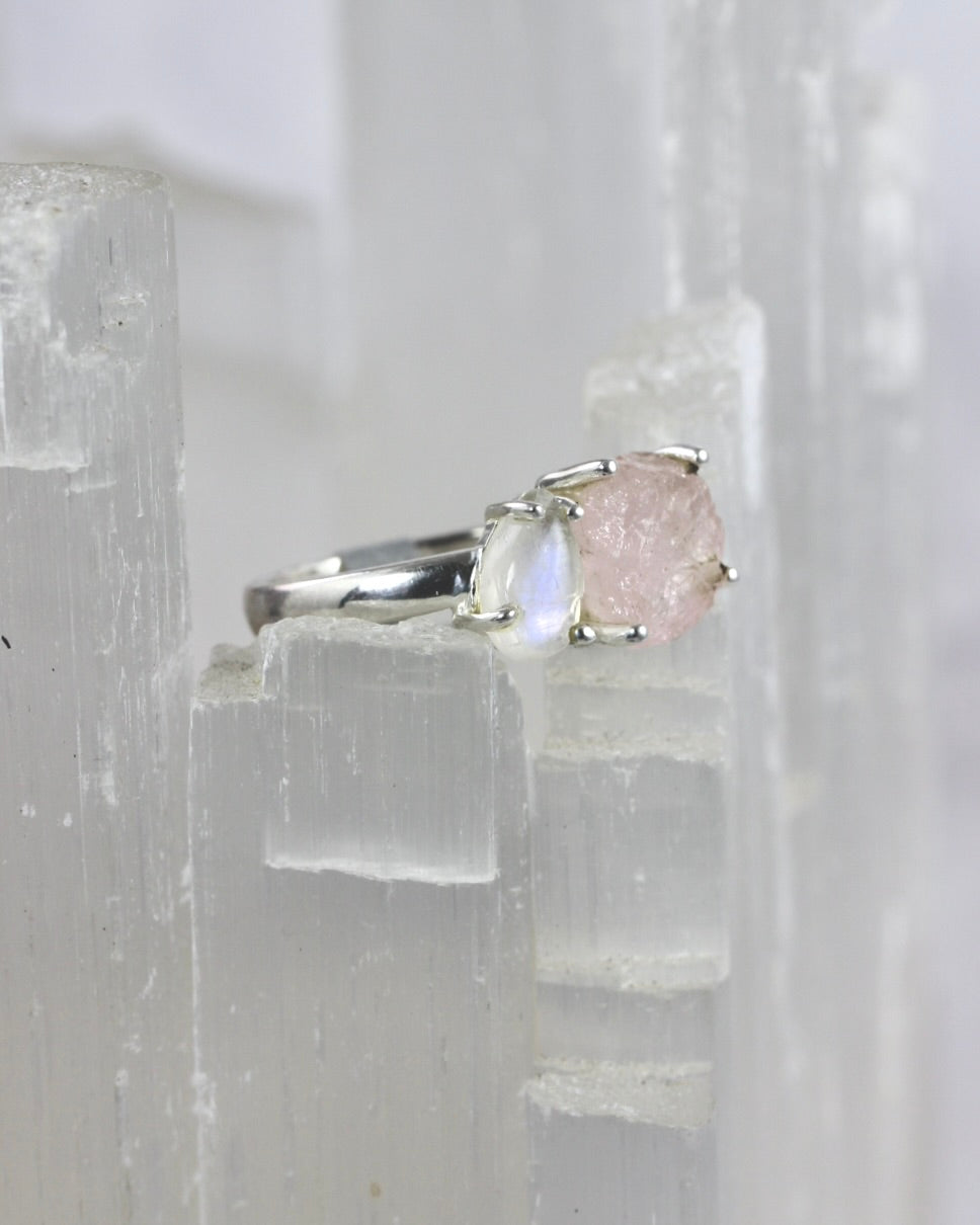 Moonstone Rose Quartz Ring