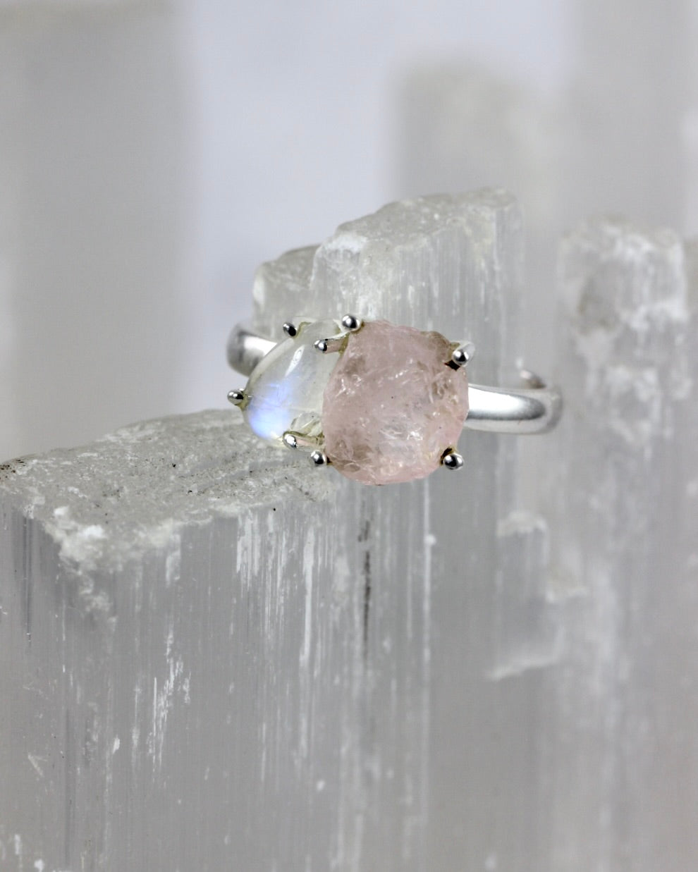 Moonstone Rose Quartz Ring