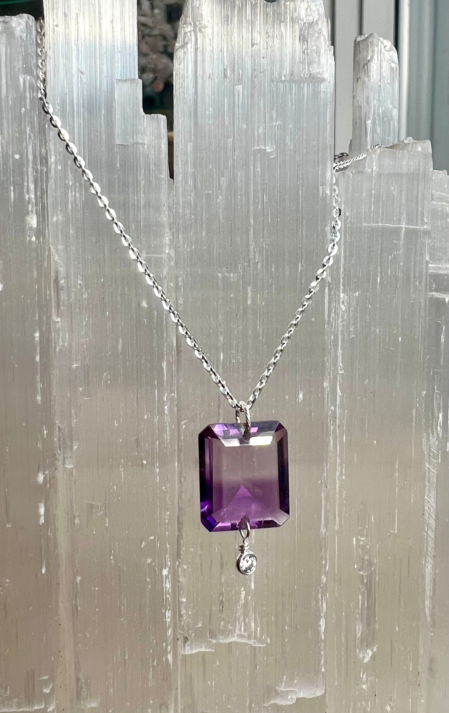 Bi Colored Amethyst Emerald Cut CZ Necklace