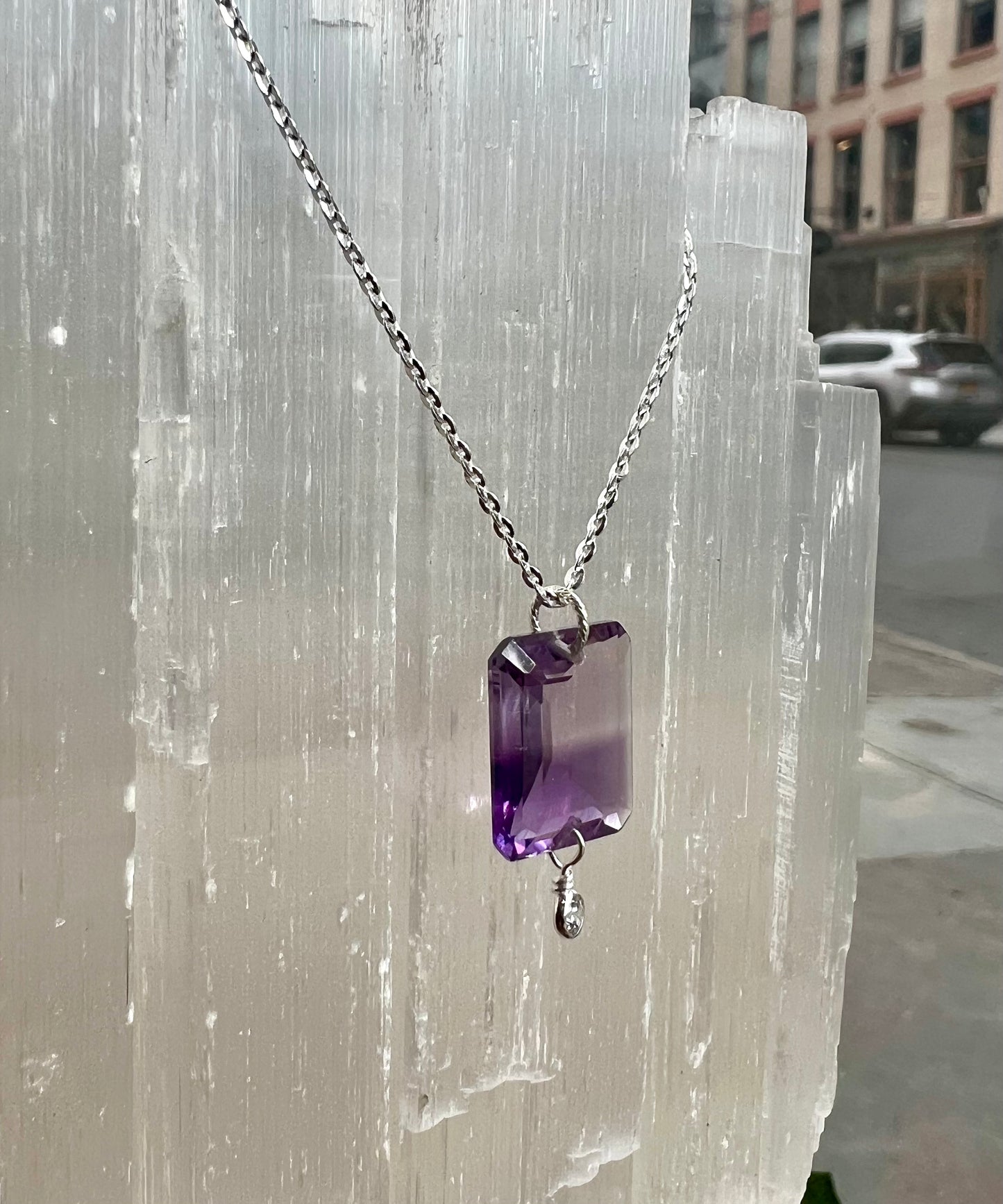 Bi Colored Amethyst Emerald Cut CZ Necklace