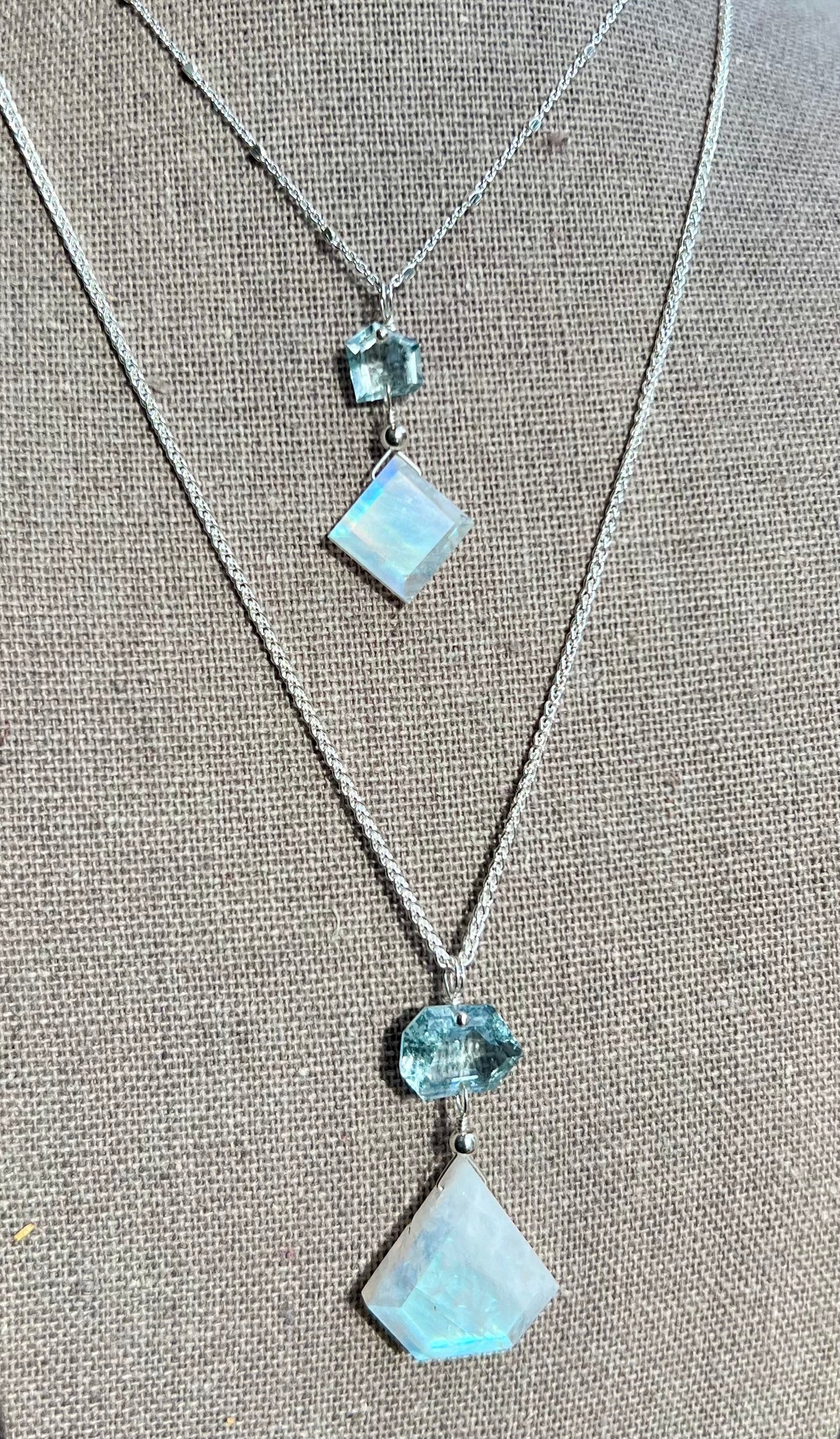 Rainbow Moonstone Aquamarine Gem Necklace