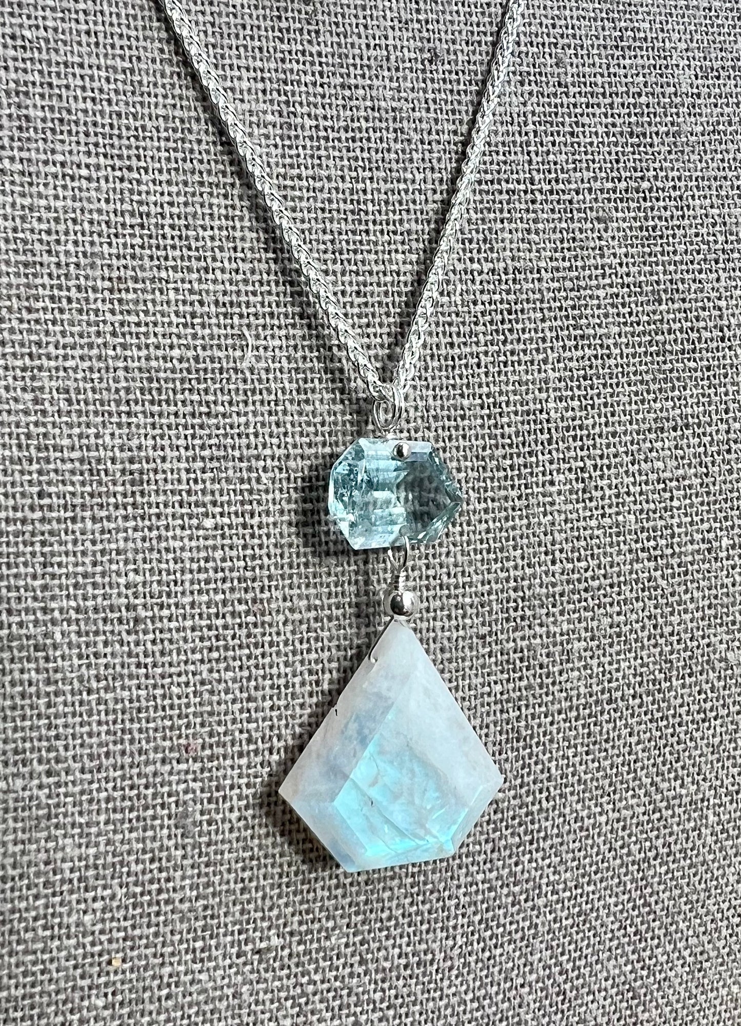 Rainbow Moonstone Aquamarine Gem Necklace