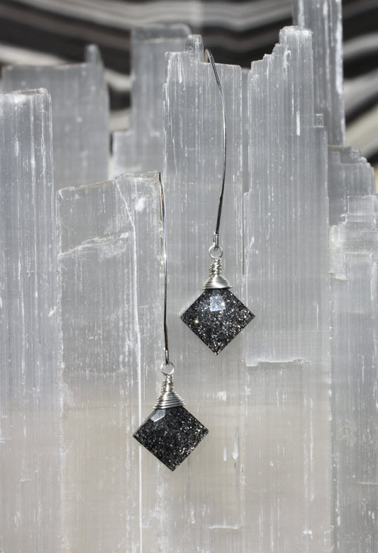 Black Sunstone V Wire Earrings