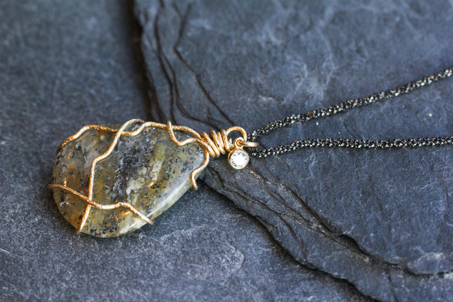 Black Sunstone Teardrop Necklace