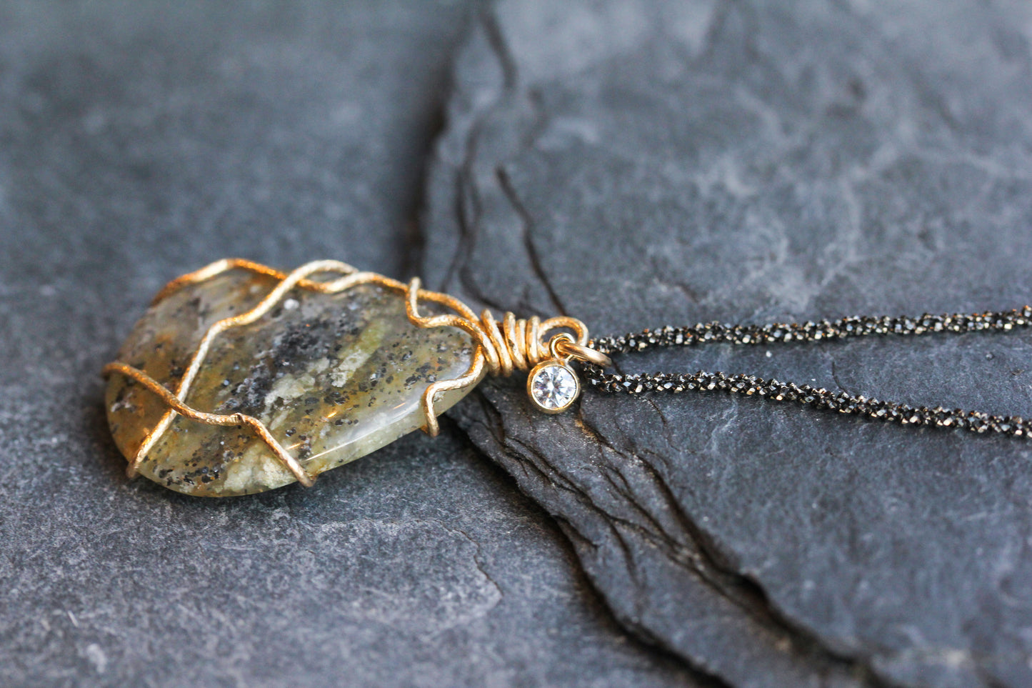 Black Sunstone Teardrop Necklace