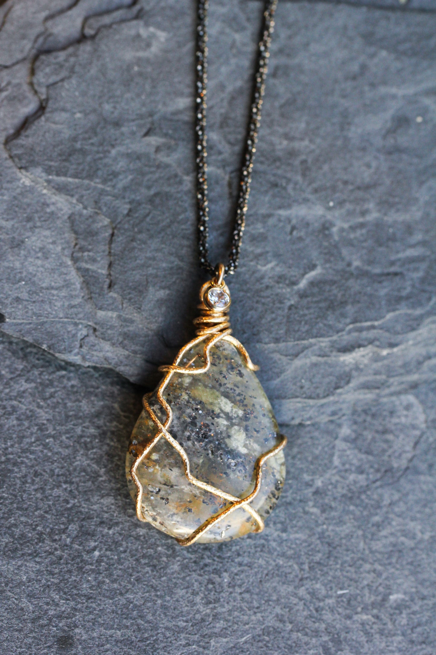 Black Sunstone Teardrop Necklace