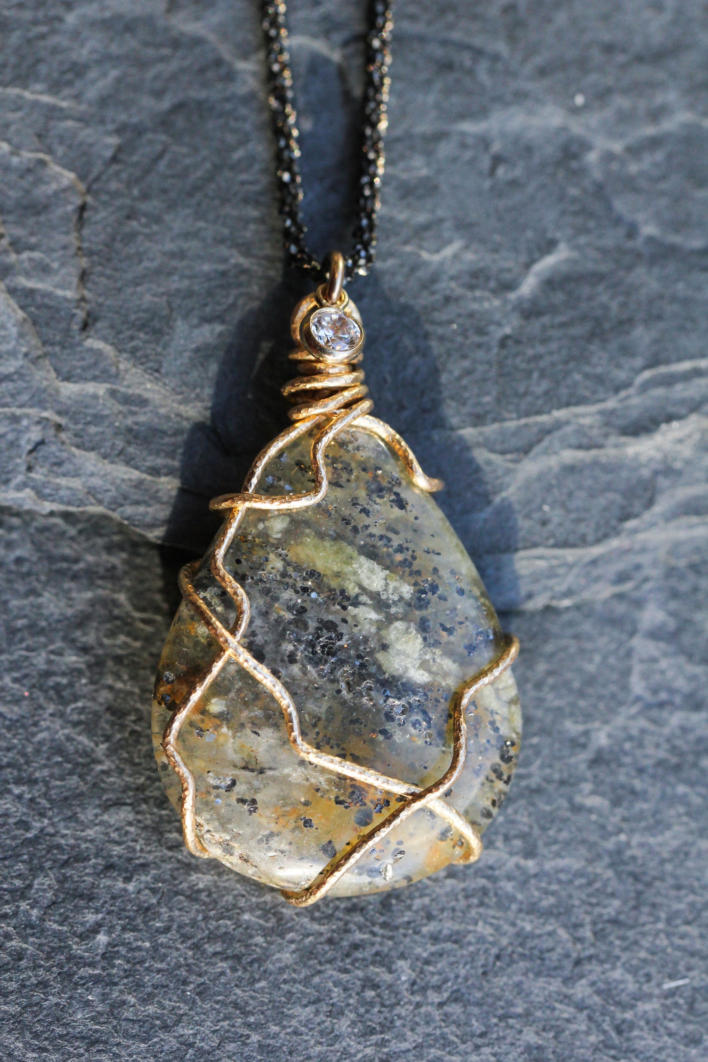 Black Sunstone Teardrop Necklace