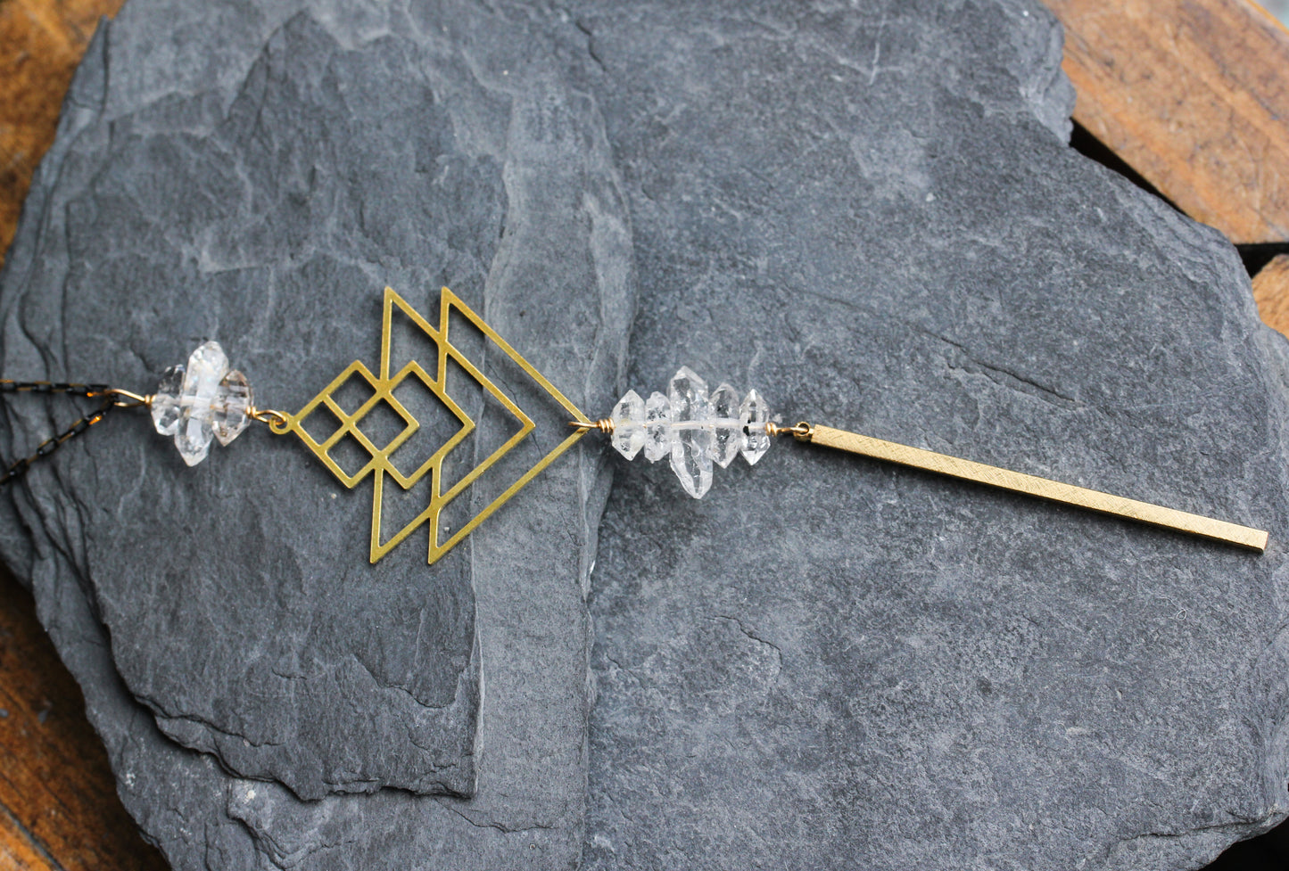 Quartz Brass Geometric Necklace