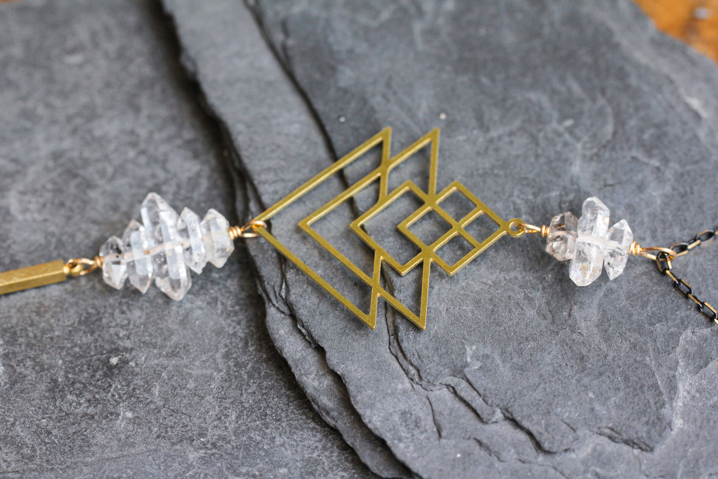 Quartz Brass Geometric Necklace