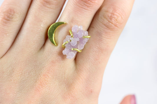Grape Agate Brass Moon Ring