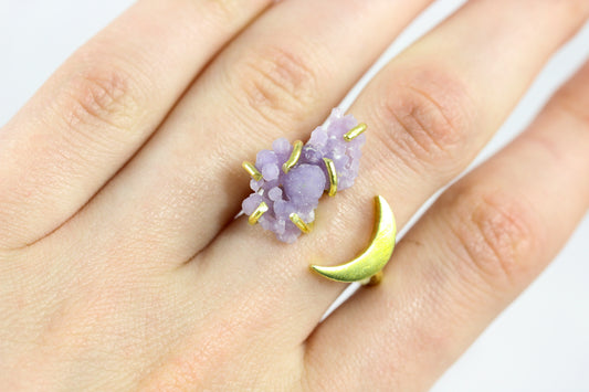 Grape Agate Brass Moon Ring #2
