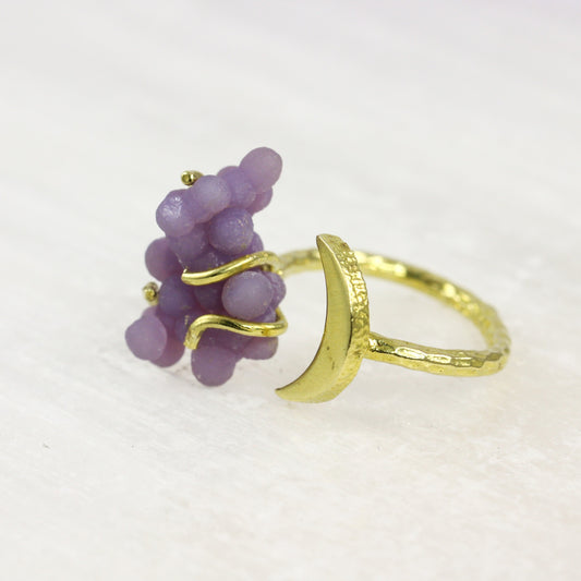 Grape Agate Brass Moon Ring #3