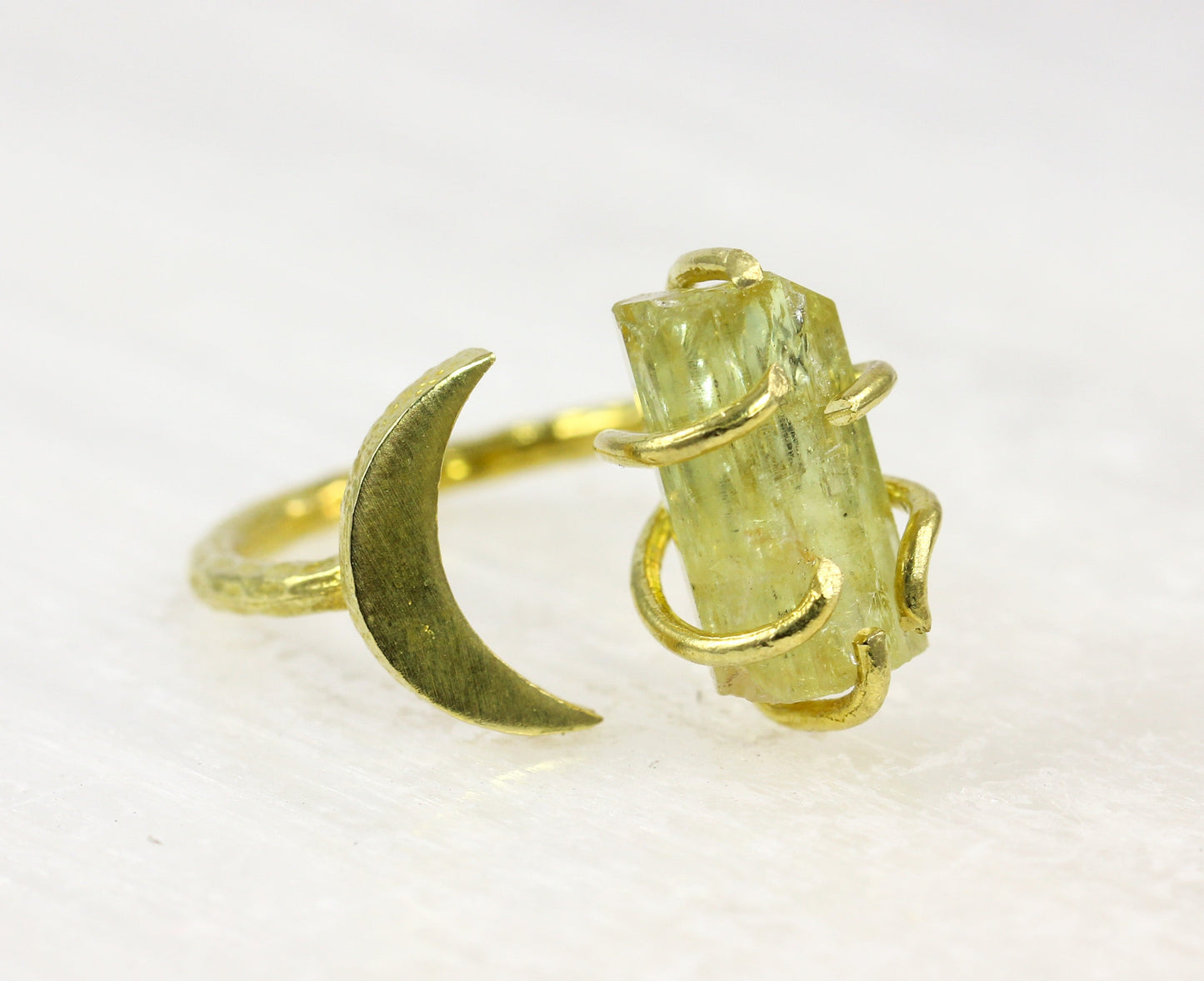 Yellow Apatite Brass Moon Ring