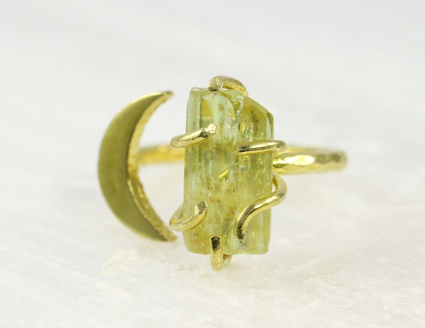 Yellow Apatite Brass Moon Ring