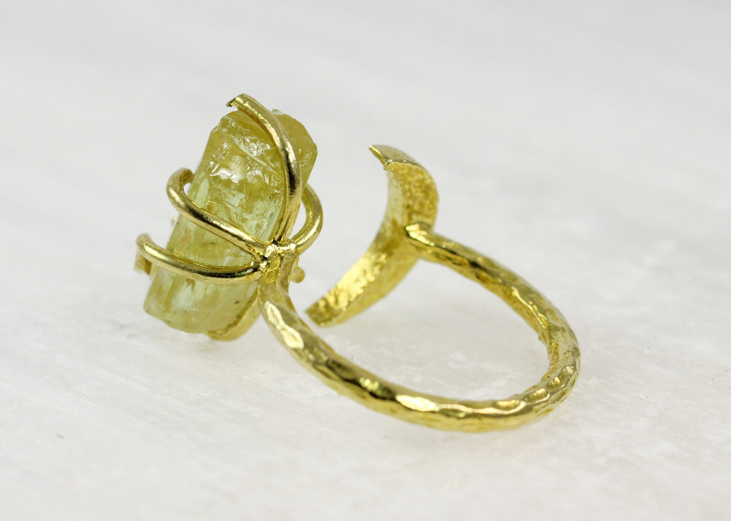 Yellow Apatite Brass Moon Ring