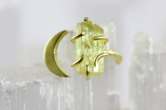 Yellow Apatite Brass Moon Ring