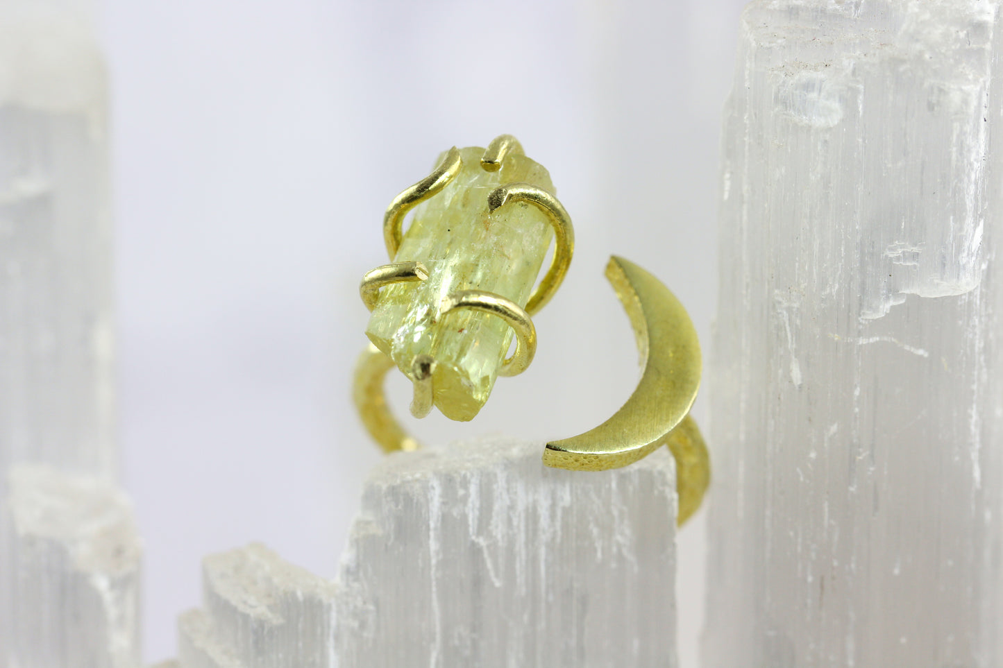 Yellow Apatite Brass Moon Ring