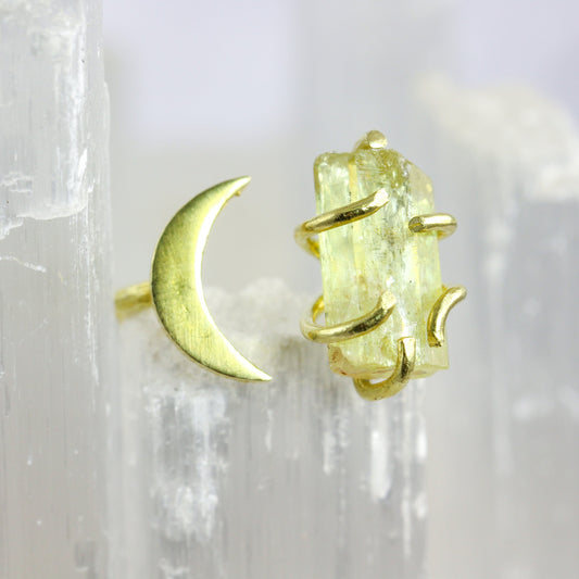 Yellow Apatite Brass Moon Ring