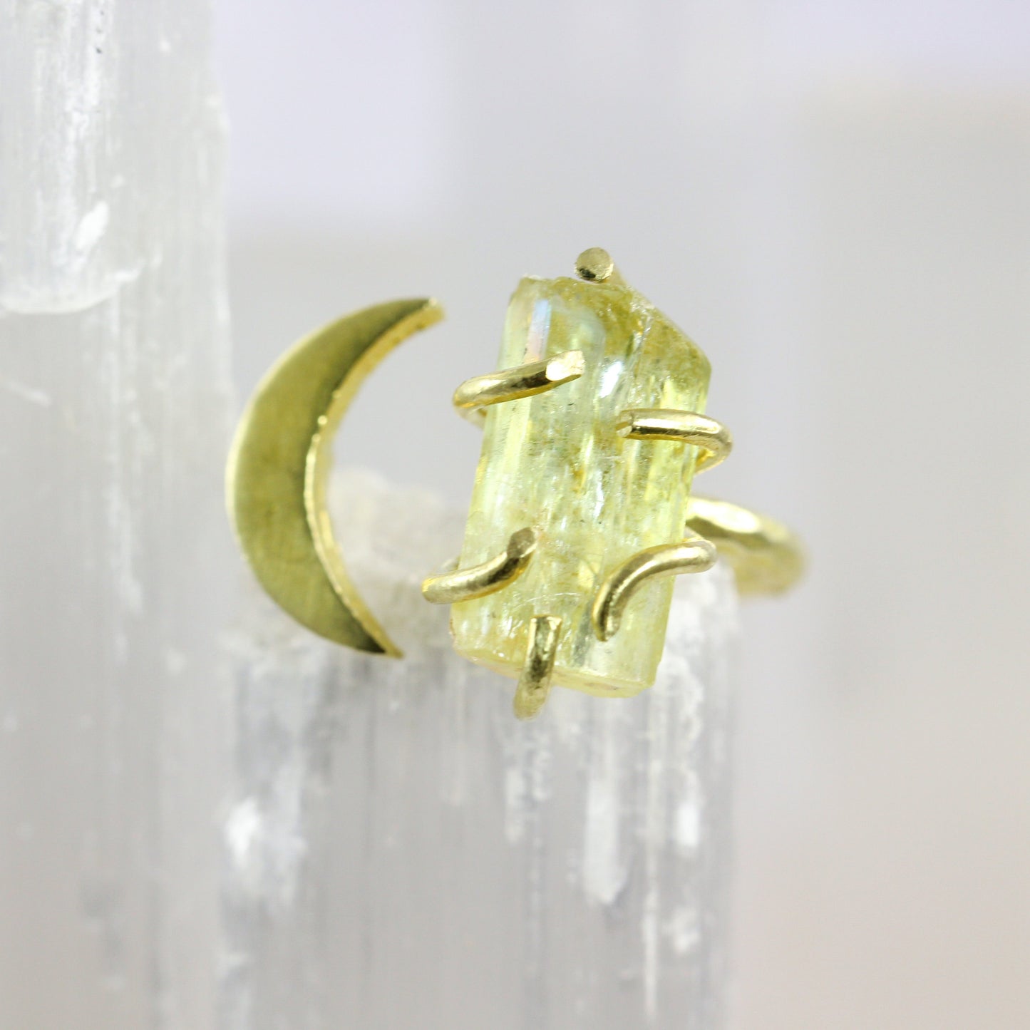 Yellow Apatite Brass Moon Ring