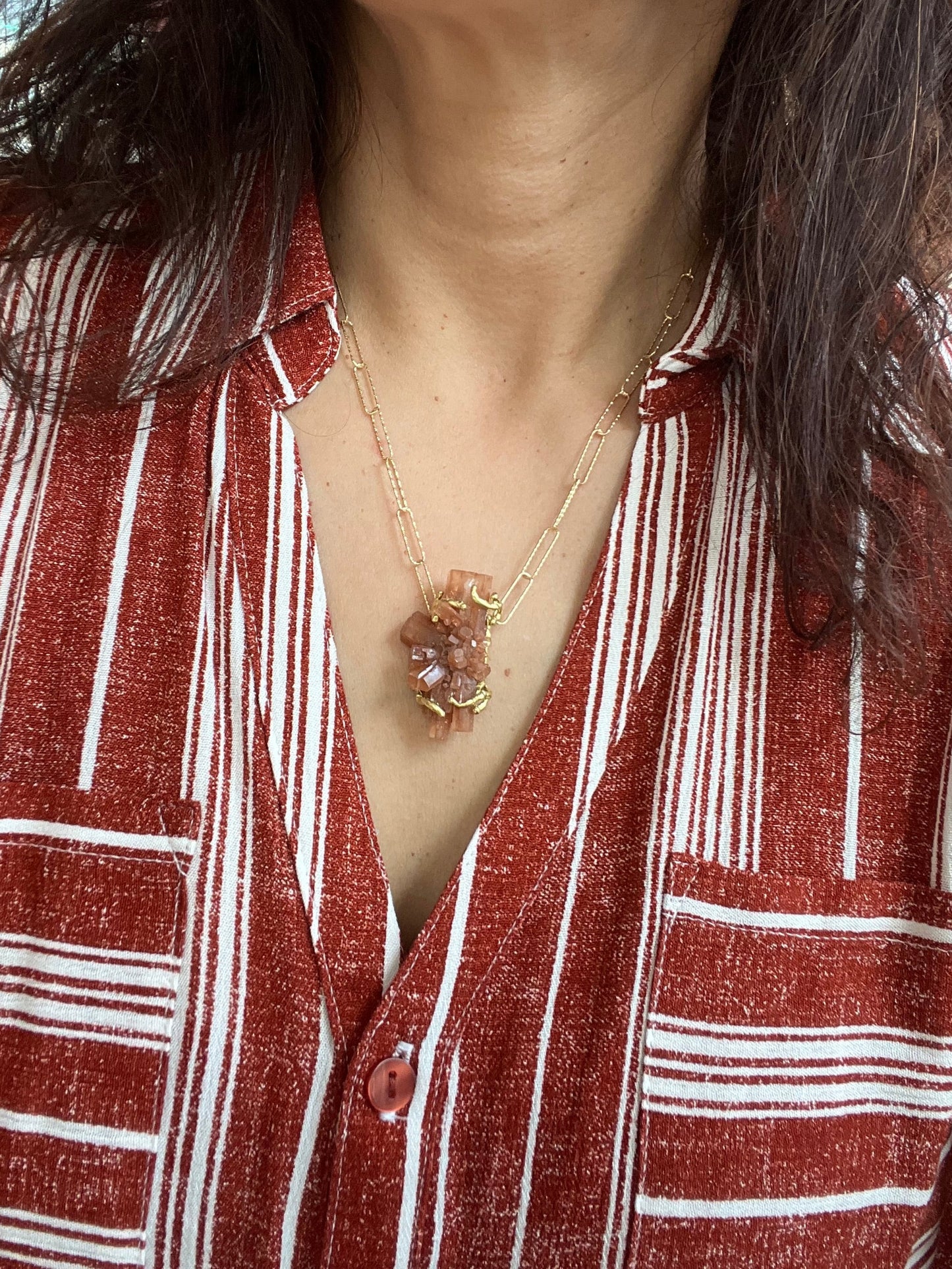 Aragonite Crystal Gold Chain Necklace