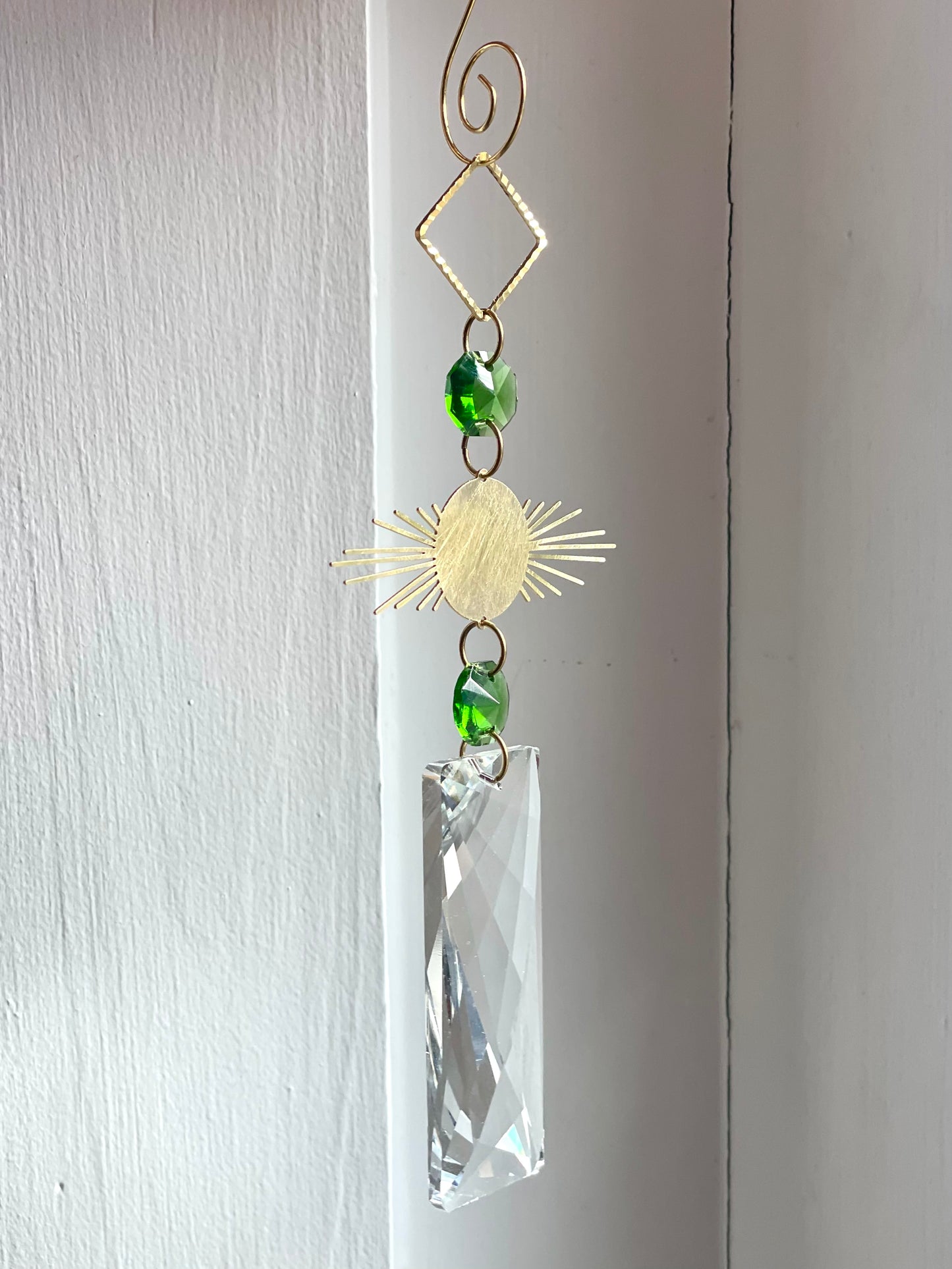 Green Crystal Brass Sunburst Ornaments