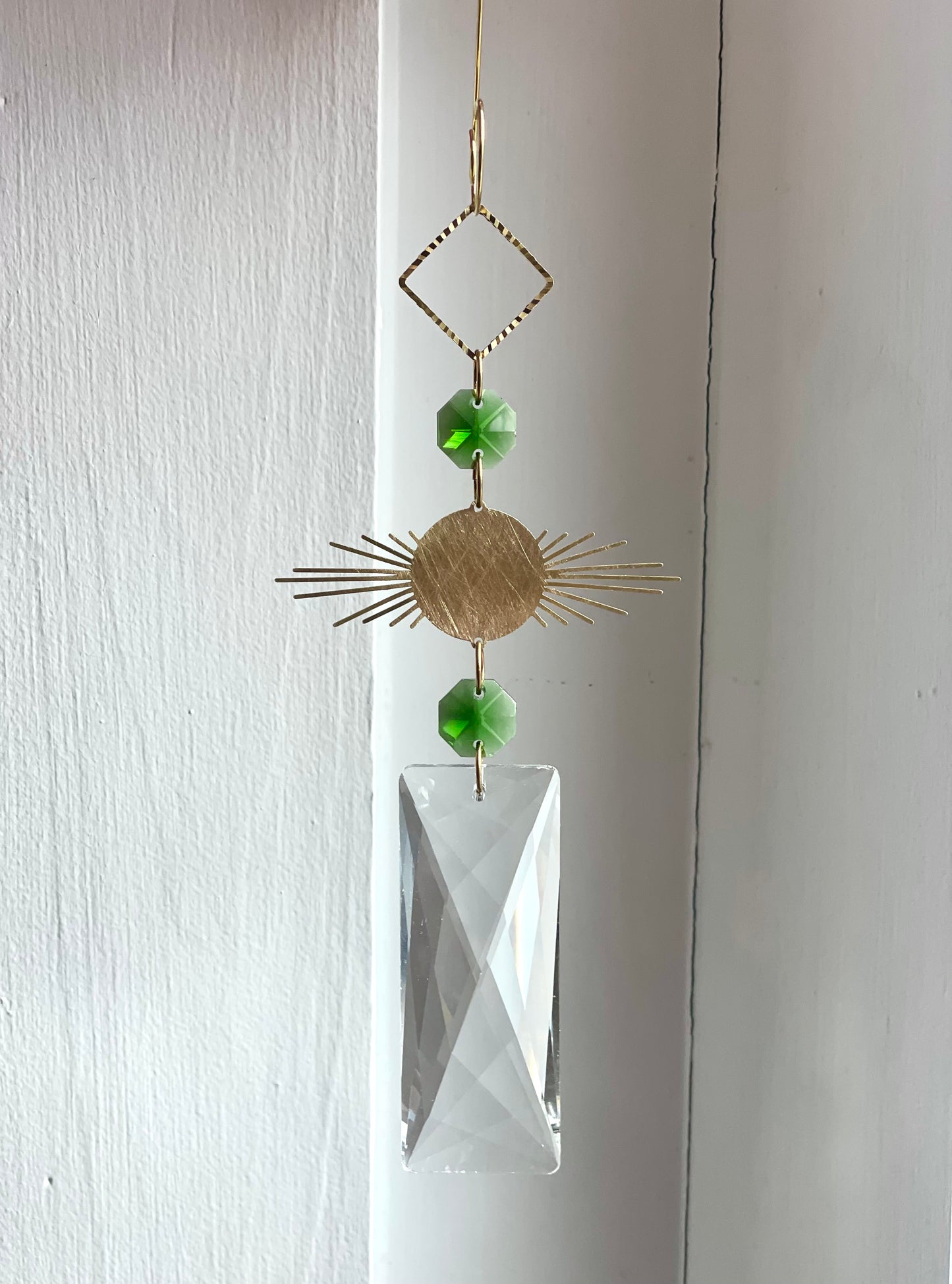 Green Crystal Brass Sunburst Ornaments