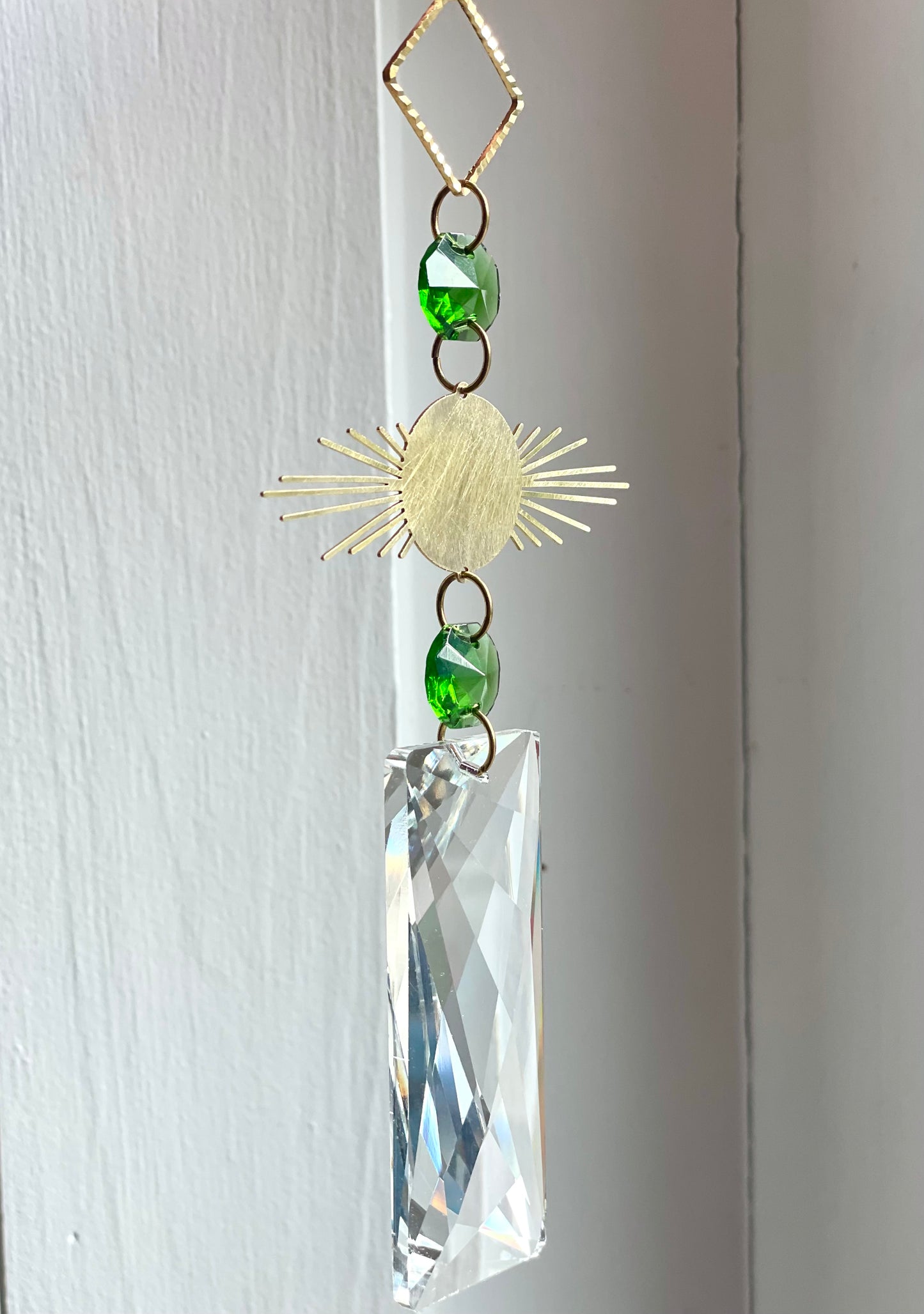 Green Crystal Brass Sunburst Ornaments