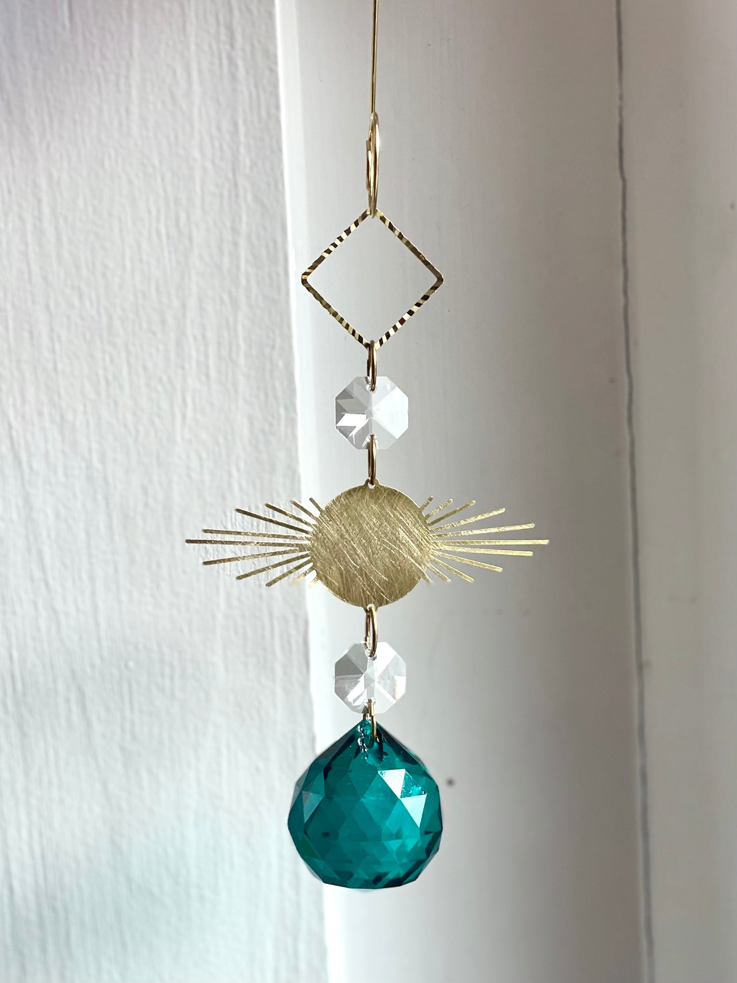 Green Crystal Brass Sunburst Ornaments