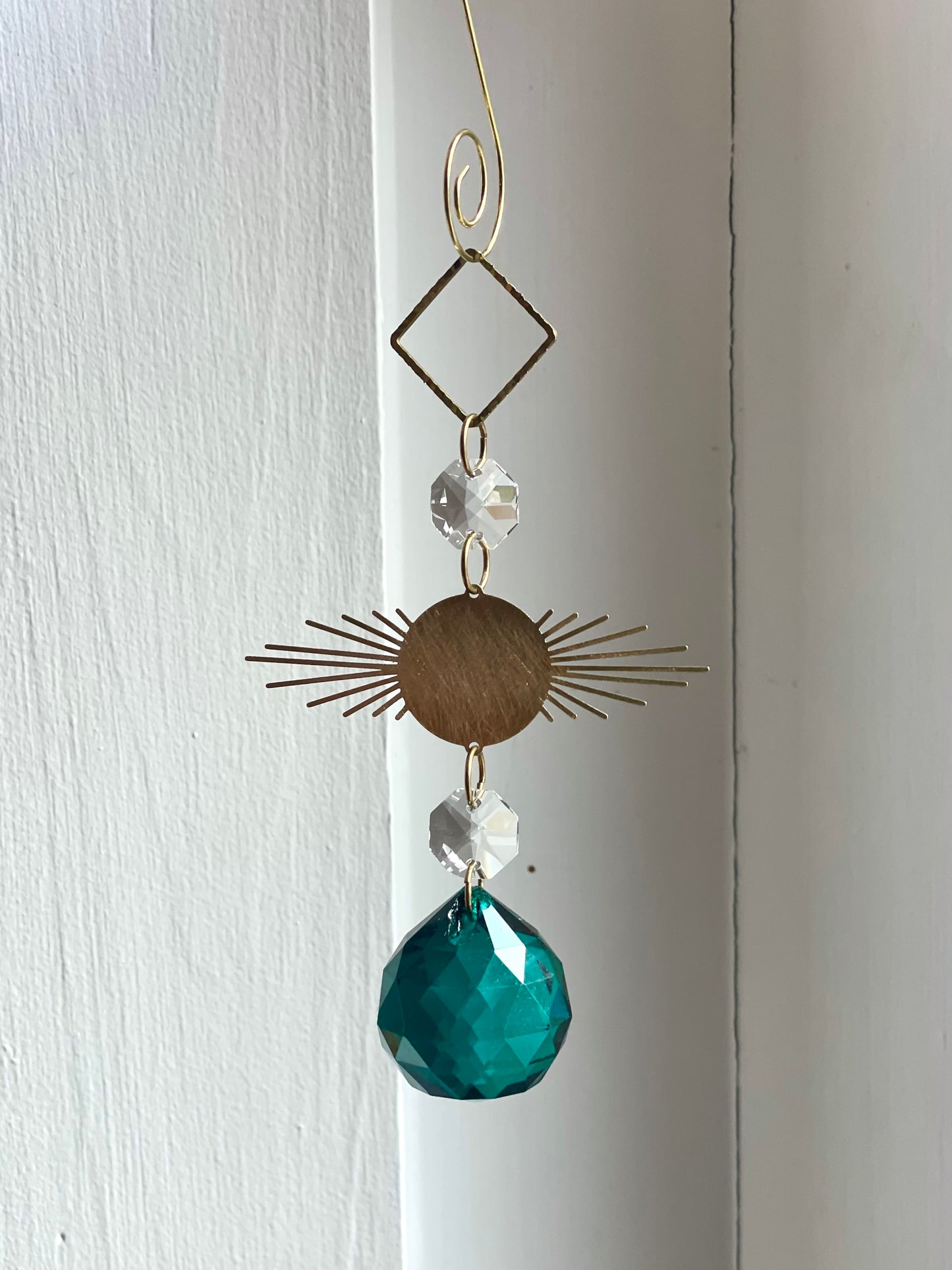 Green Crystal Brass Sunburst Ornaments