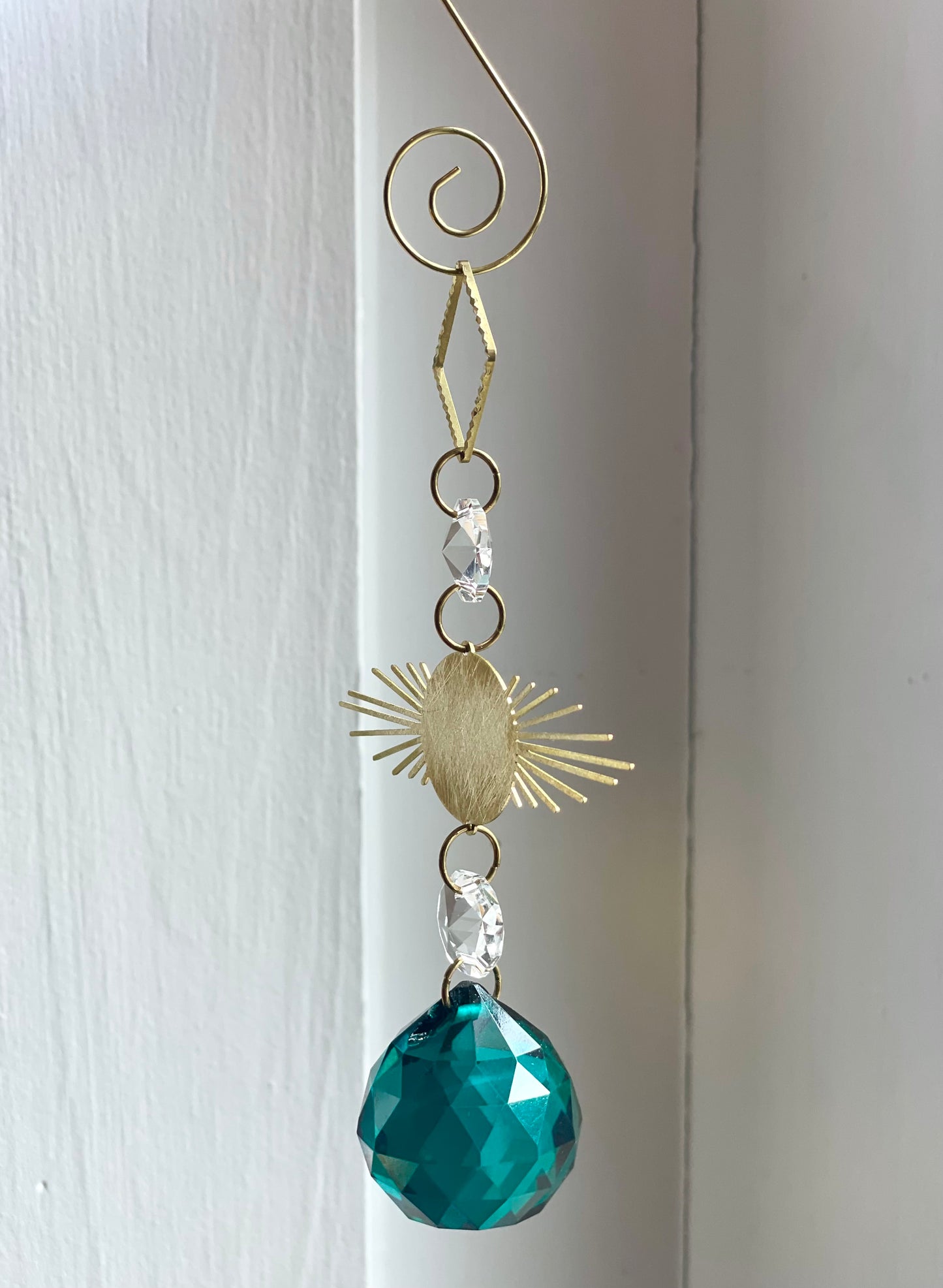 Green Crystal Brass Sunburst Ornaments