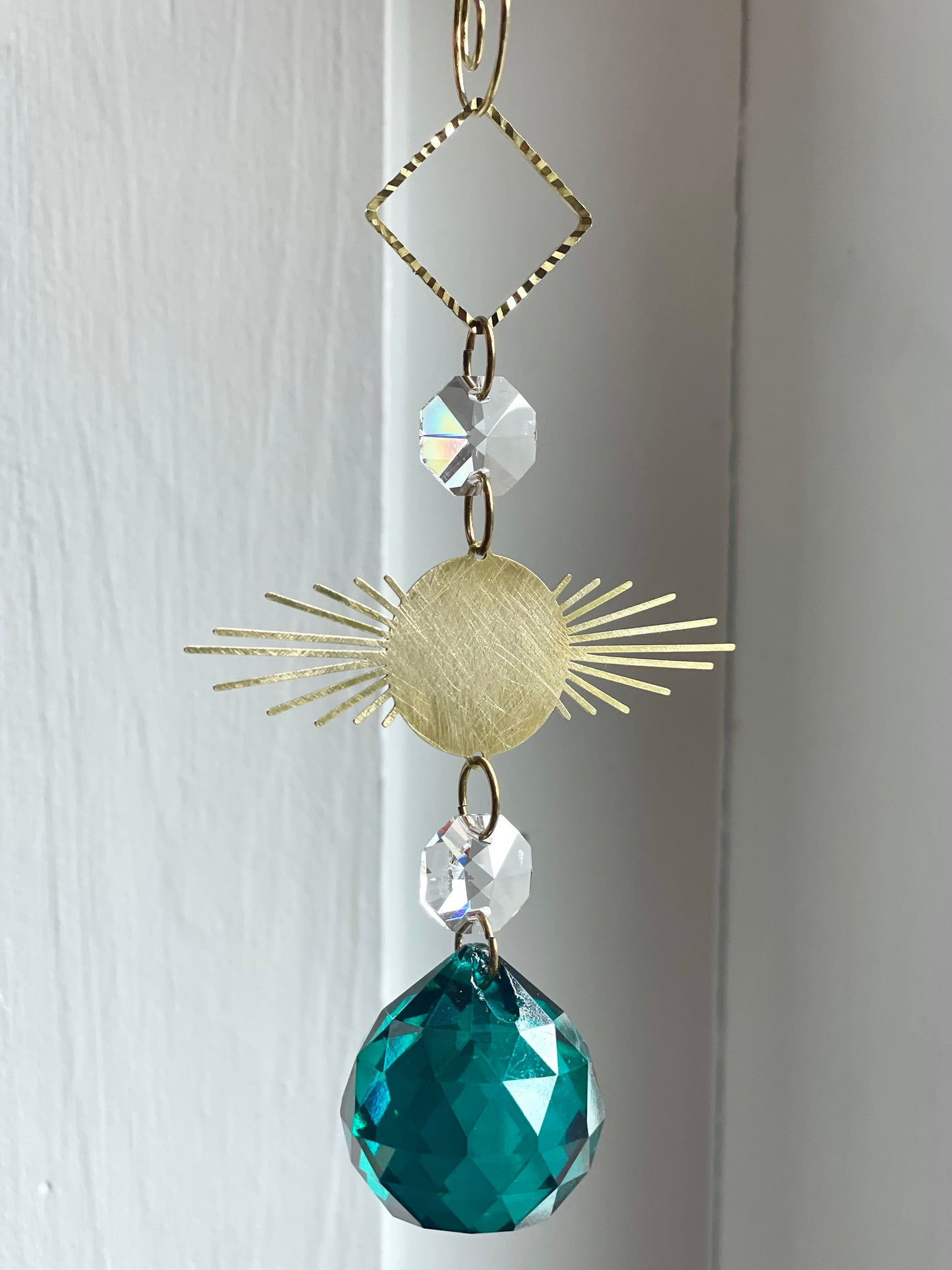 Green Crystal Brass Sunburst Ornaments