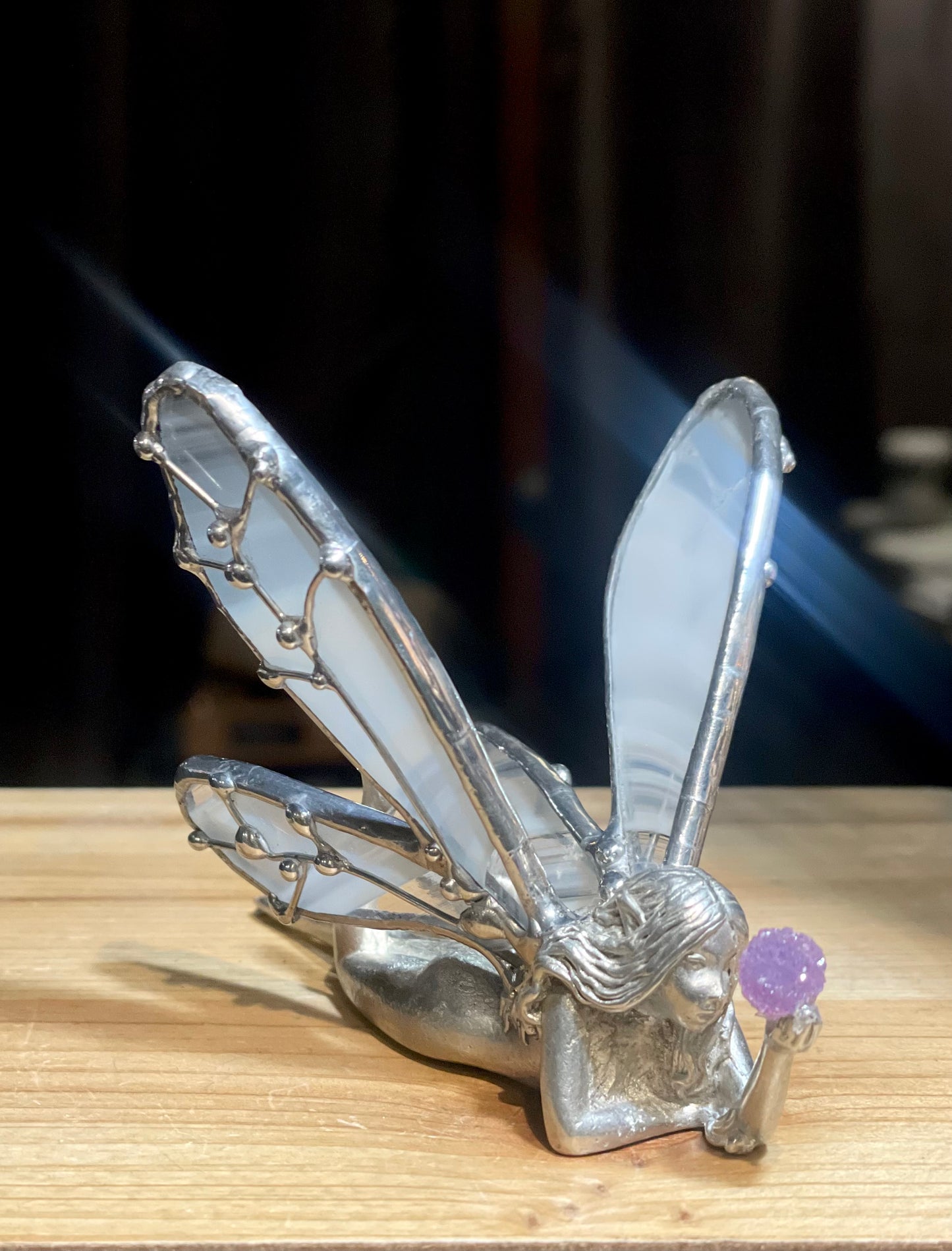 White Glass Fairy with Grape Agate