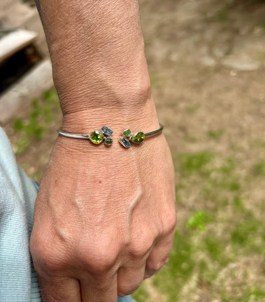 Peridot Aquamarine Silver Flex Bracelet