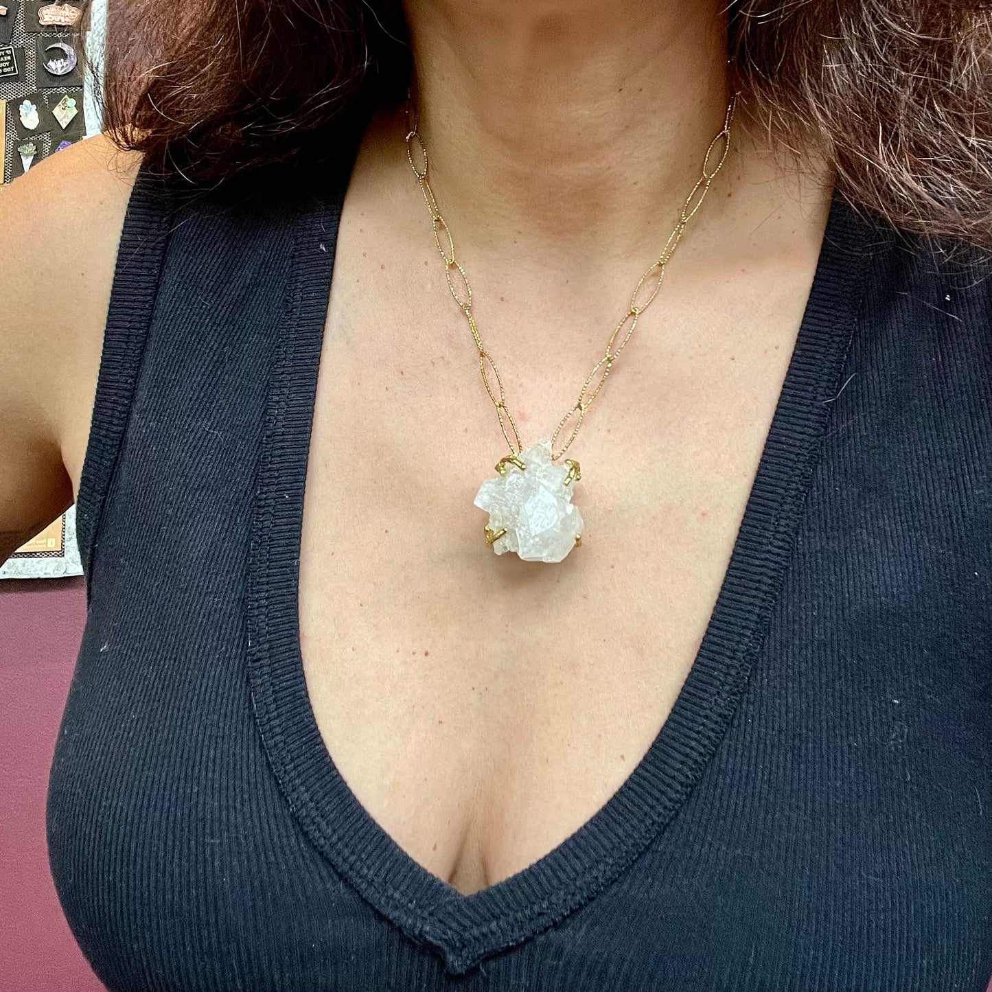 Apophyllite Crystal Gold Sparkle Chain Necklace