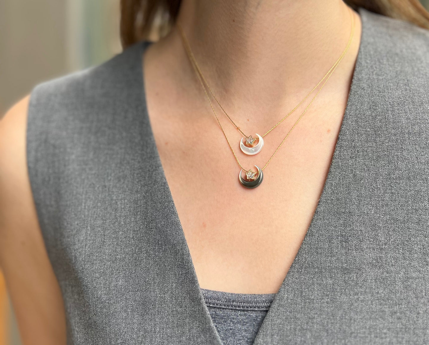 Mother of Pearl Moon Star Necklace