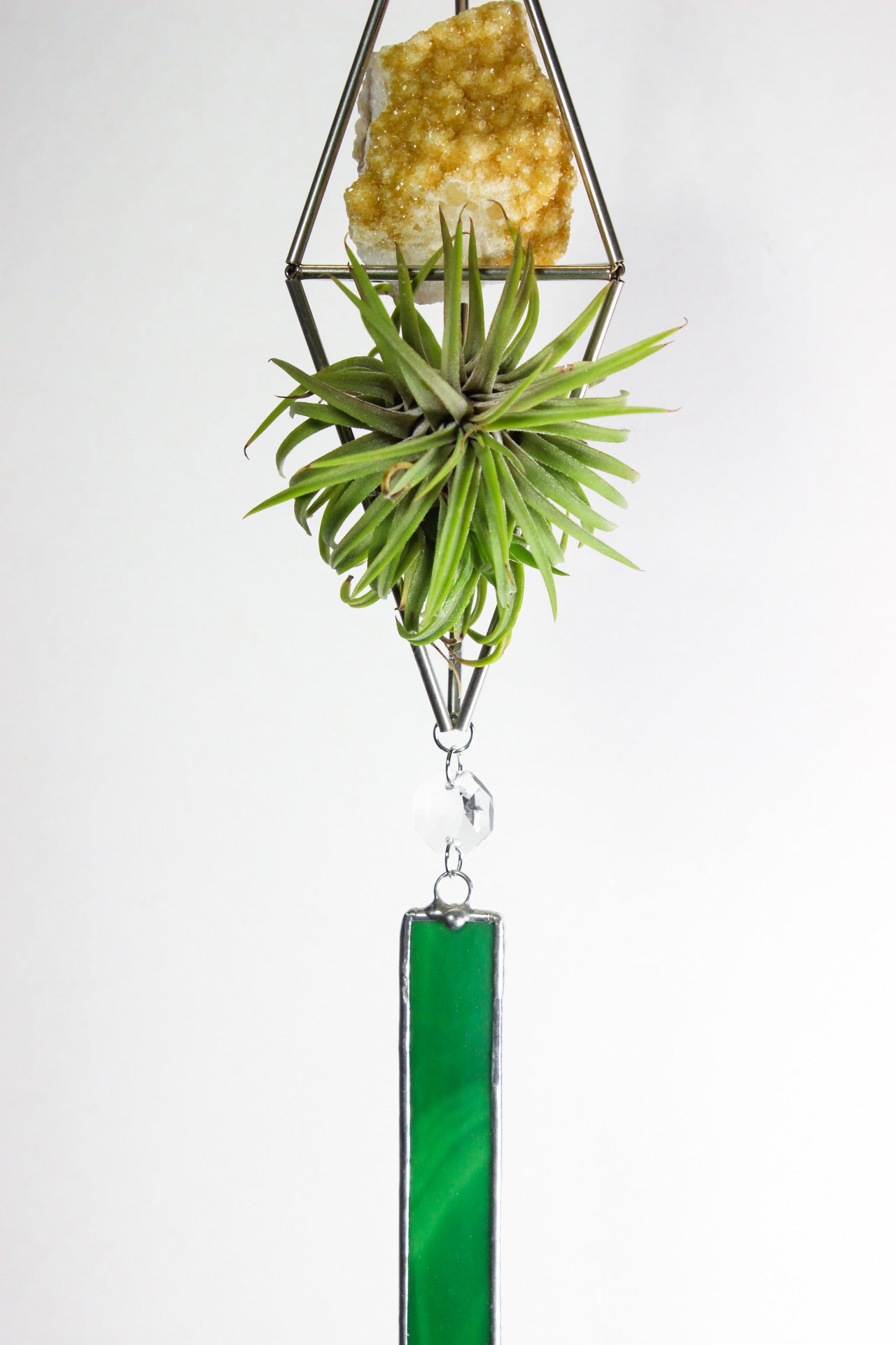 Citrine Stained Glass Sun Catcher Ornament with Airplant