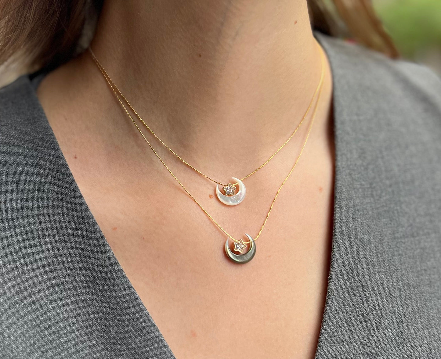 Mother of Pearl Moon Star Necklace