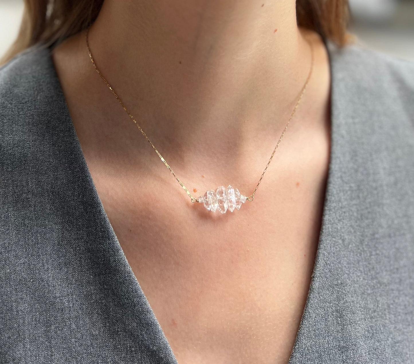 Herkimer Diamond Crystal Stack Gold Necklace