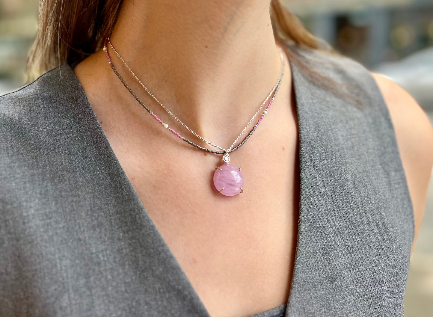 Kunzite Beaded Multi Strand Necklace