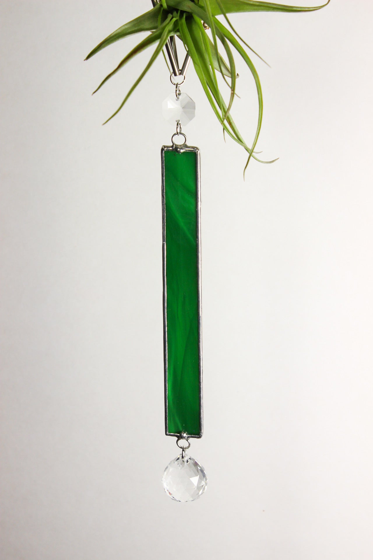 Malachite Stained Glass Sun Catcher with Air Plant