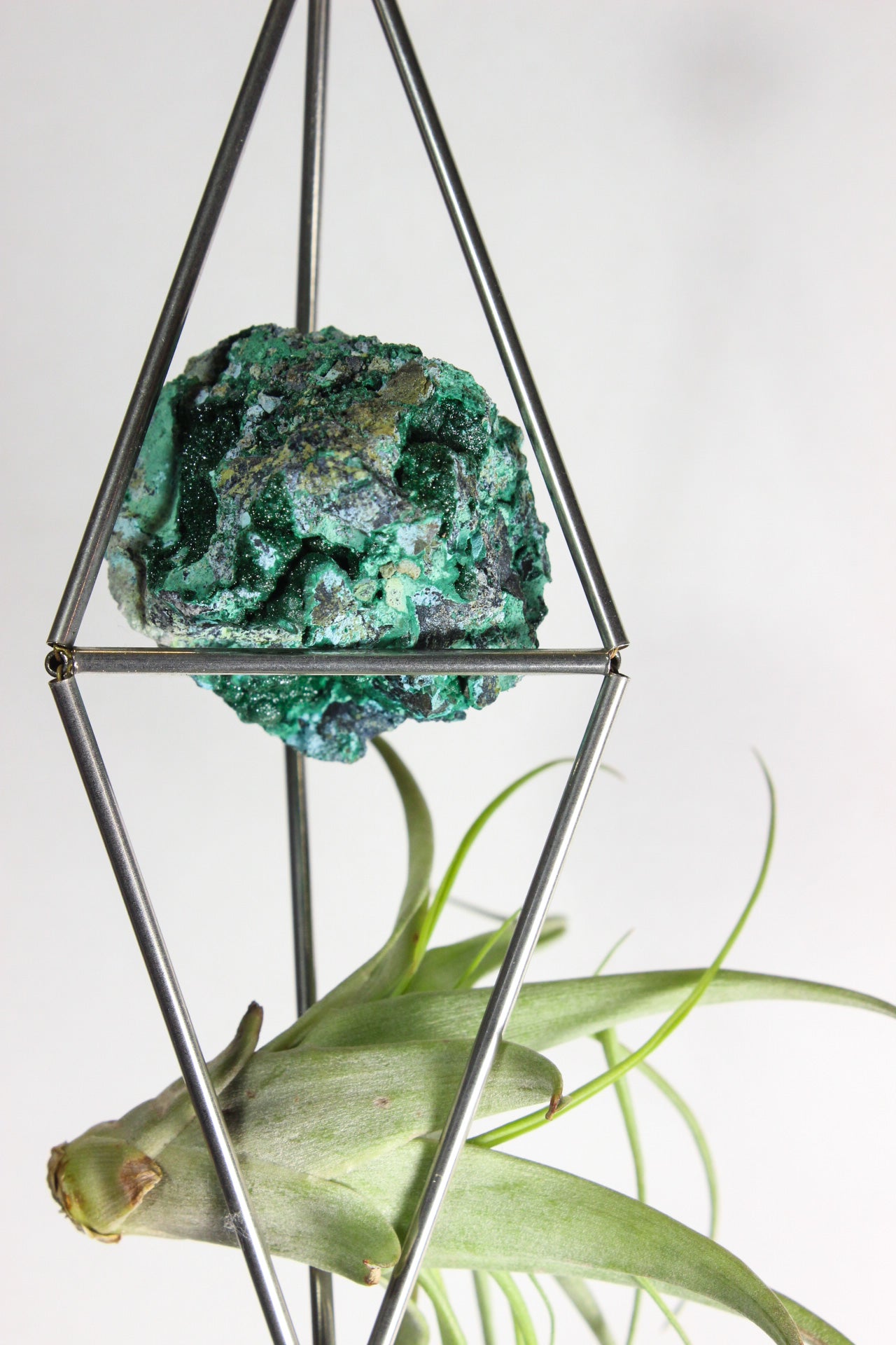 Malachite Stained Glass Sun Catcher with Air Plant