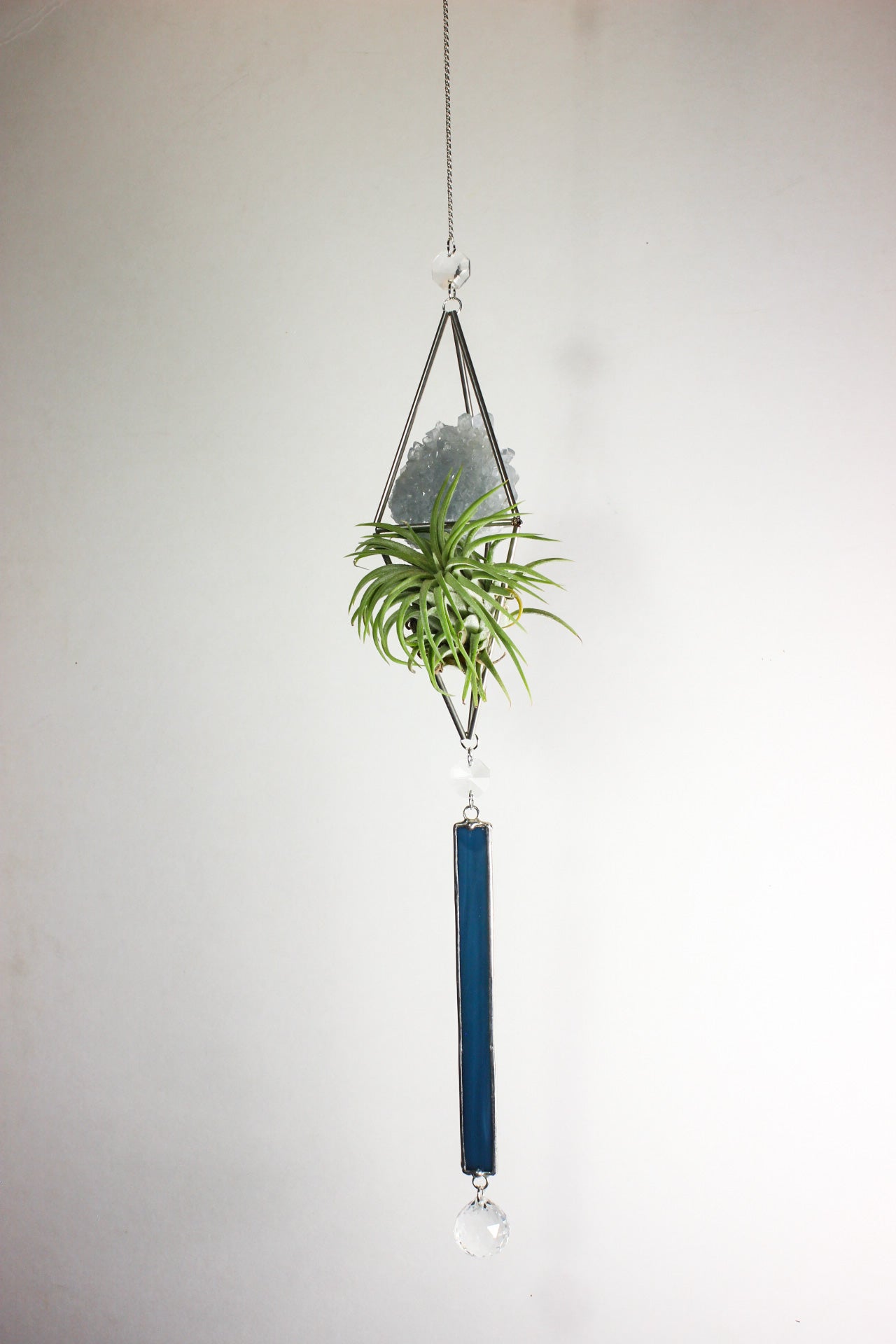 Celestite Crystal Stained Glass Sun Catcher with Air Plant