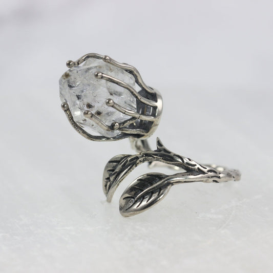 Dramatic Herkimer Diamond Silver Vine Ring