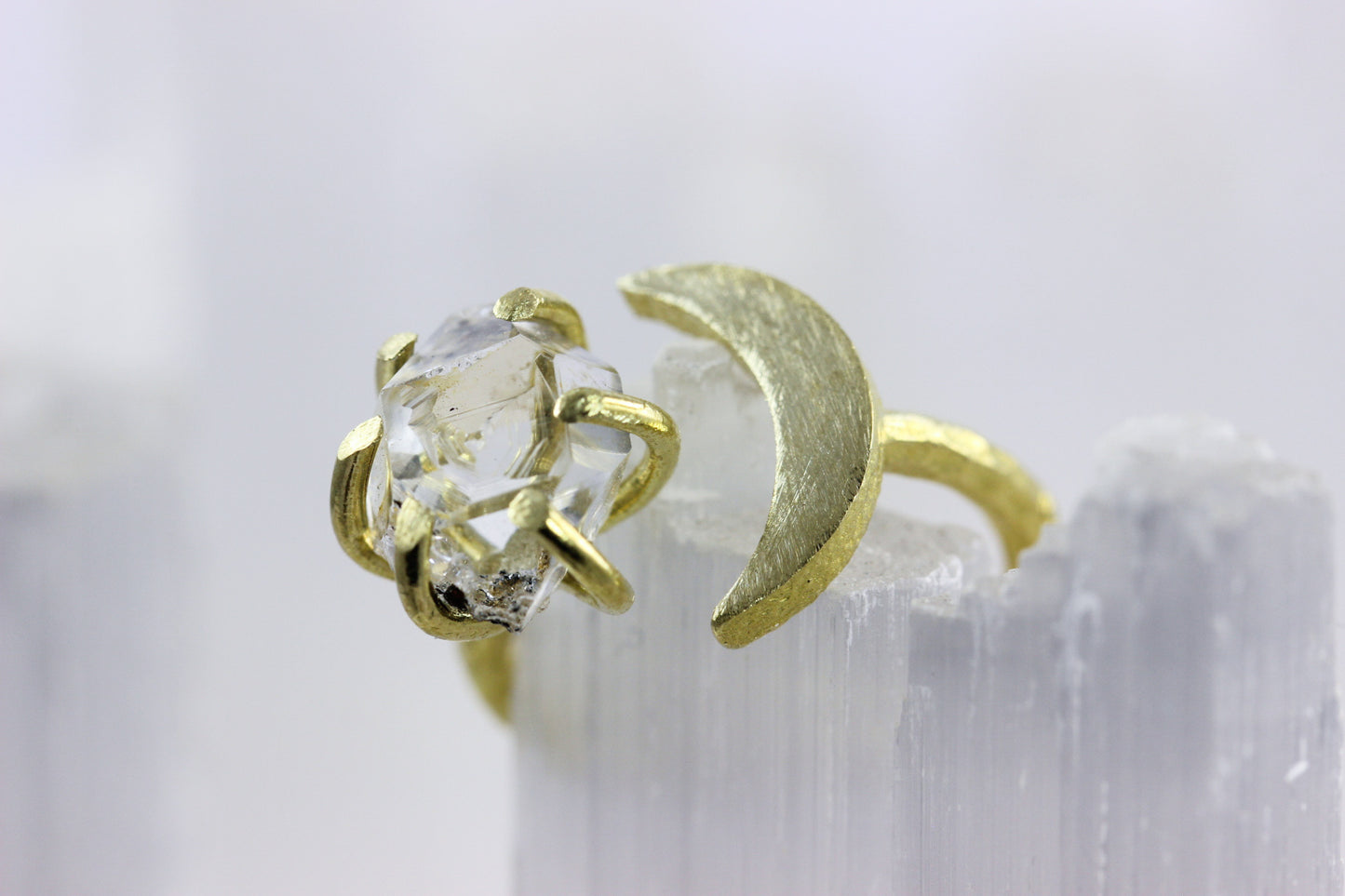 Herkimer Diamond Crystal Moon Ring