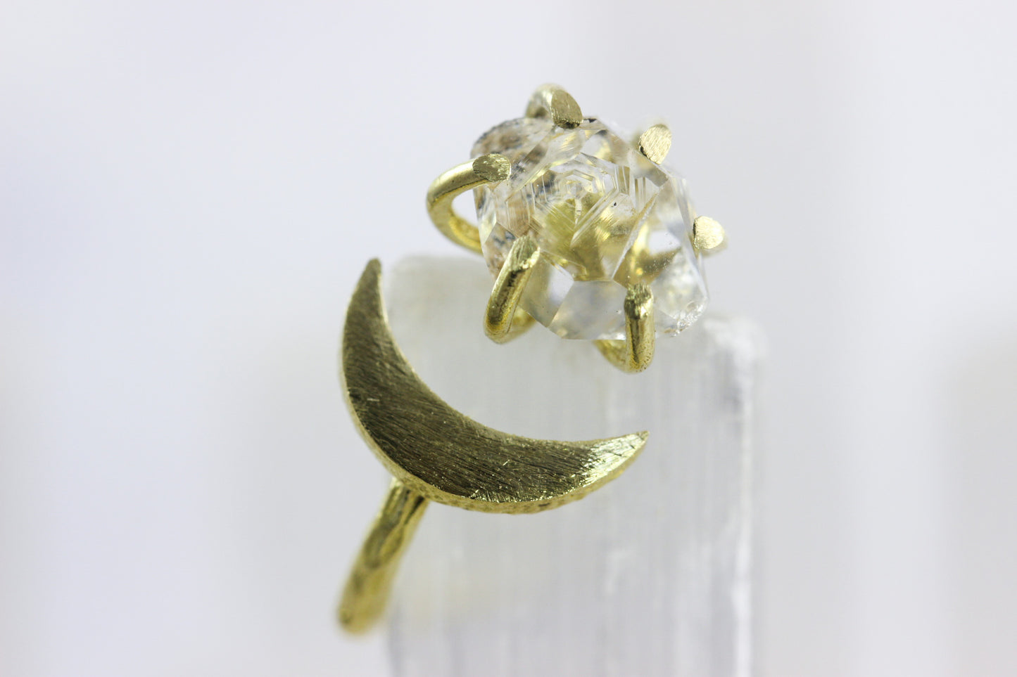 Herkimer Diamond Crystal Moon Ring