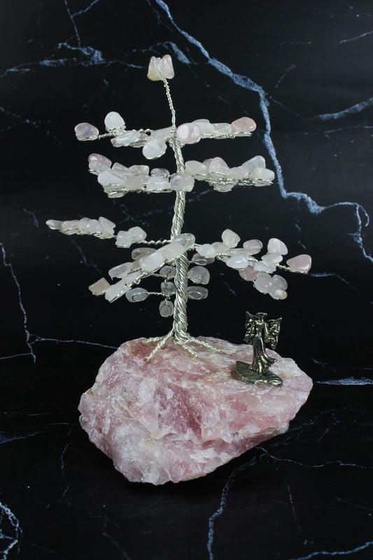 Rose Quartz Gem Tree with Angel