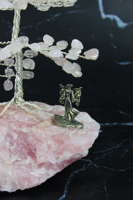 Rose Quartz Gem Tree with Angel