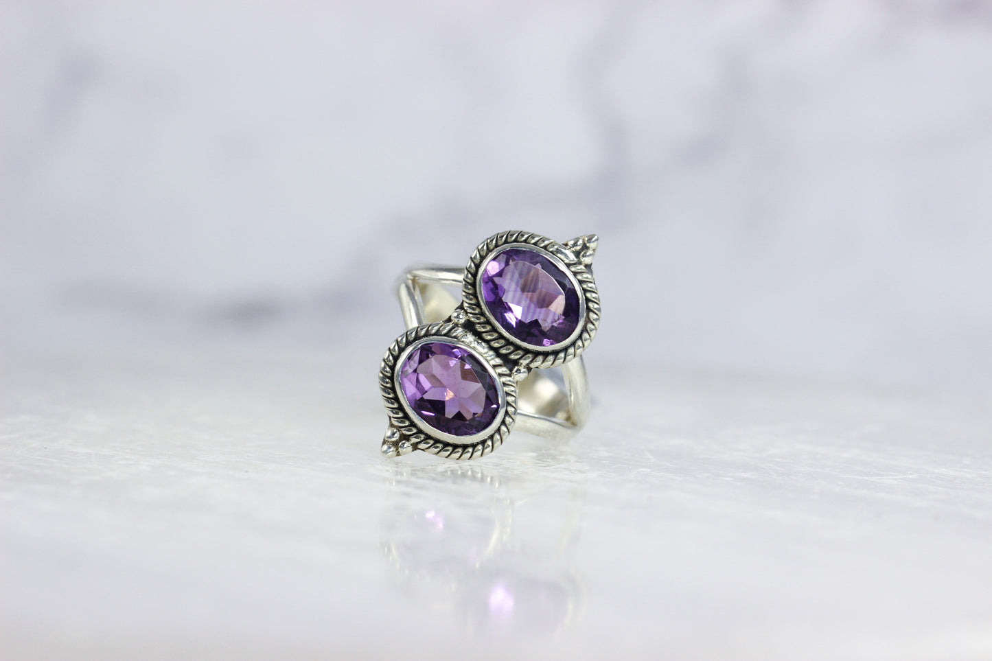 Amethyst Two Stone Ring